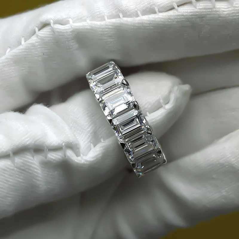 Eternity Emerald Cut Lab Diamond Ring 925 Sterling Silver Wedding Band Rings for Women Men Engagement Promise Party Jewelry