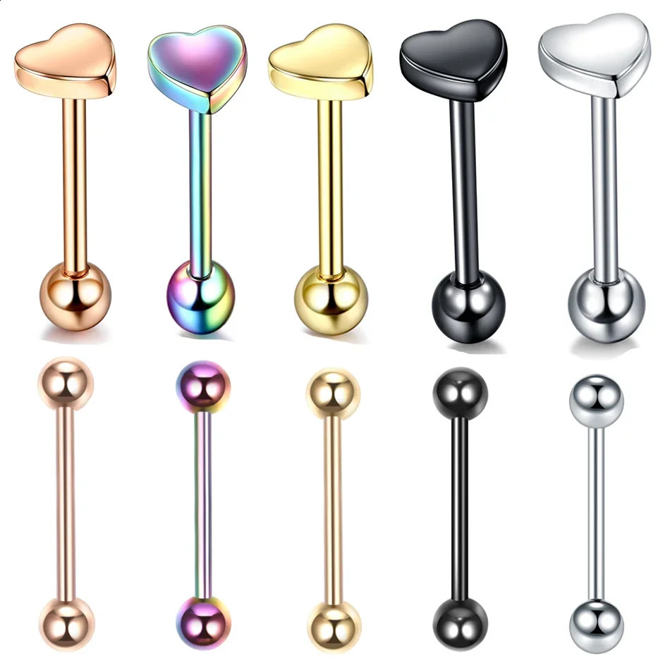 1PC Stainless Steel Heart Shaped Tongue Ring Barbell Piercing Cute Bar Ear Tragus Studs Labret Body Jewelry 250110