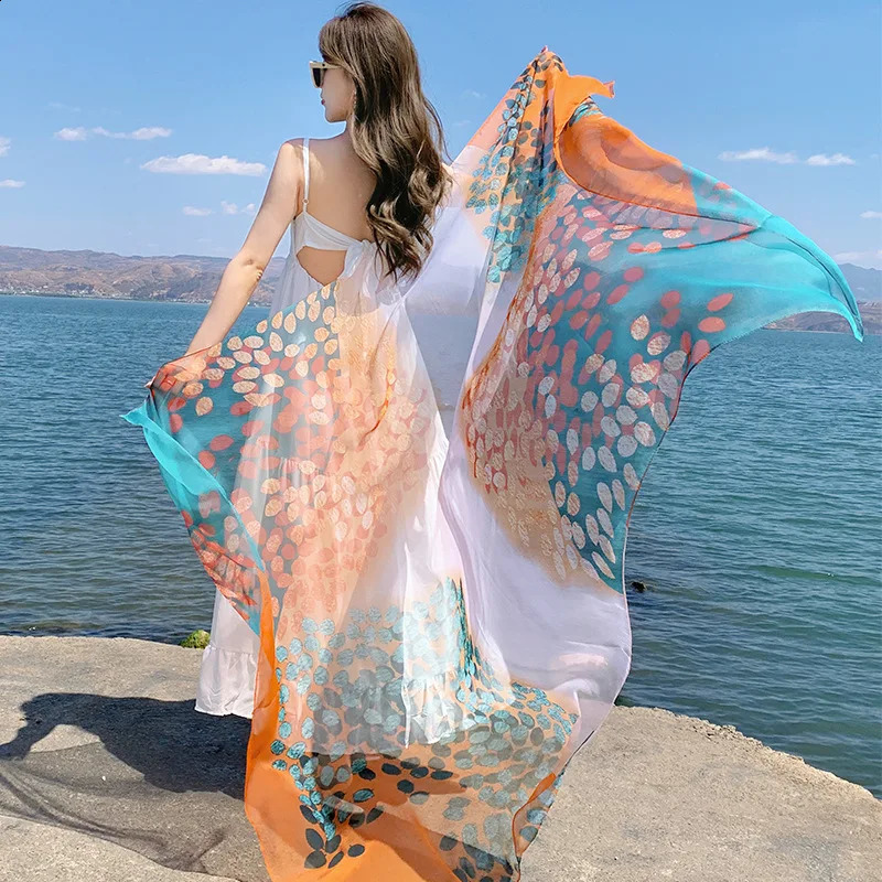 Thin Transparent Travel Beach Sunscreen Scarf for Women Bikini Large Shawl Sarong Wrap Brazilian Swimsuit Cover-ups 125x180cm 250120
