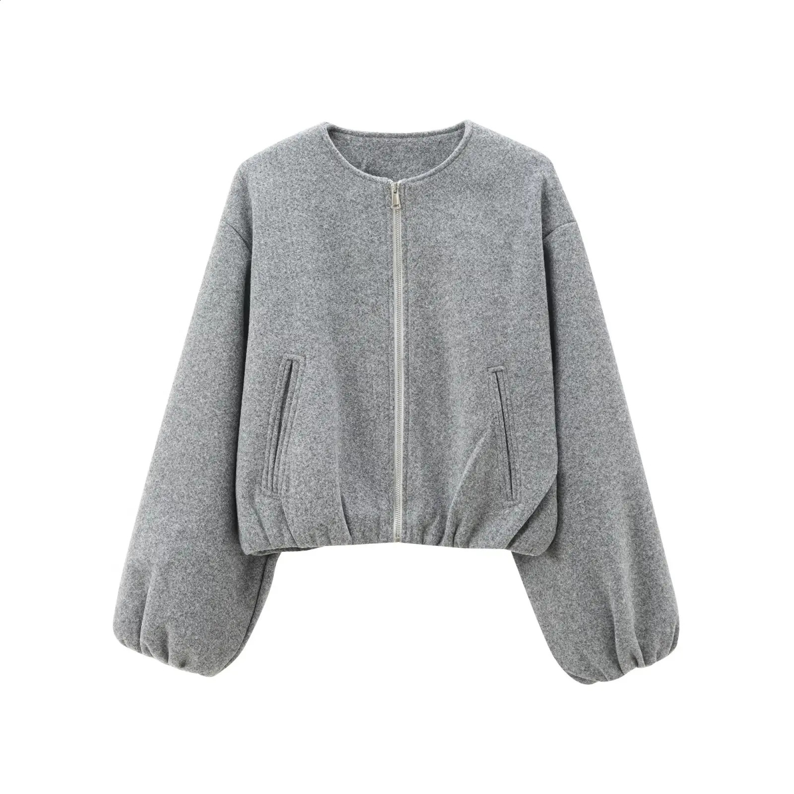 TRAF Red Zipper Bomber Jackets for Women Soft Cropped Jackets Woman 2024 Long Sleeve Womans Sports Jacket in Outerwears 250118