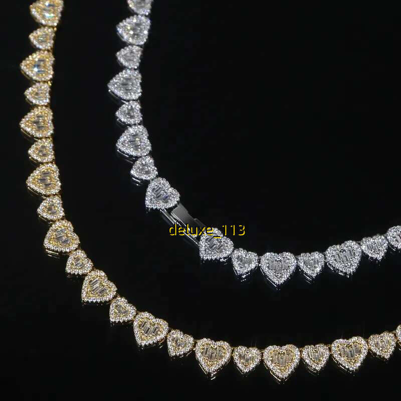 2025 High Quality Bg Cz Heart Necklace Big Small Hearts Interspersed Full Iced Out Moissanite Inlay urious Choker Hip Hop Jewelry