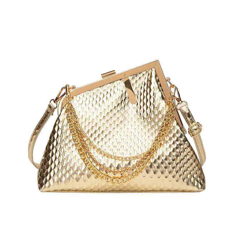 Evening Retro European And American Style Distinctive Woven Shaped Clip Bag With Dot Pattern Irregular Women's Chain Crossbo