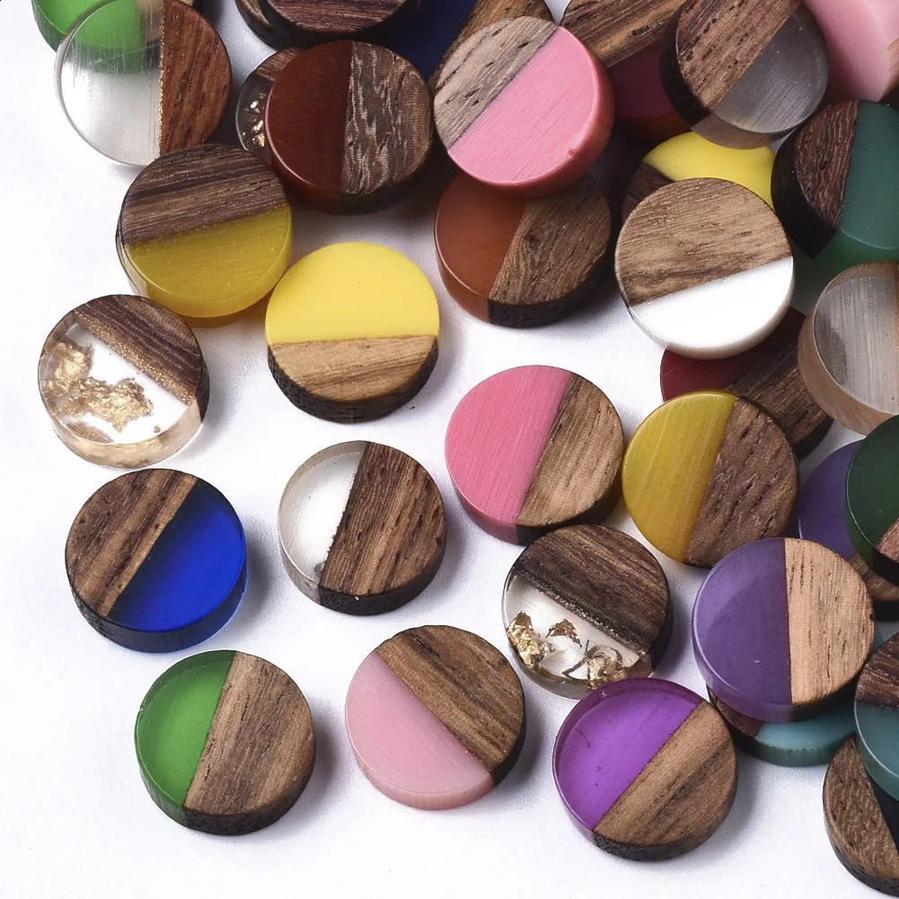 50Pcs 10mm Natural Wood Resin Cabochons Flat Back Cabochon Charm For Bracelet Earring DIY Craft Jewelry Making Accessories 250117