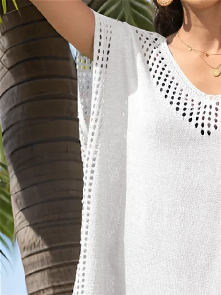White Pareo Beachwear Hoel Vneck Swimsuit Cover Up 2024 Trend Split Tunic Blue Kimono Sun Dress Solid Coverups Sundress 250122
