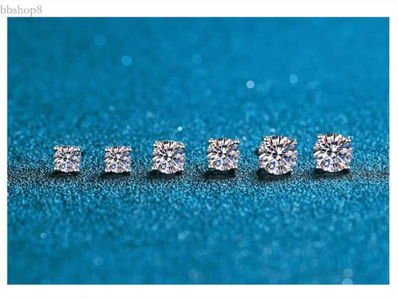 Stud Real Moissanite Earrings 14K White Gold Plated Sterg Sier 4 Prong Dia Earring For Women Men Ear 1ct 2ct 4ctStud