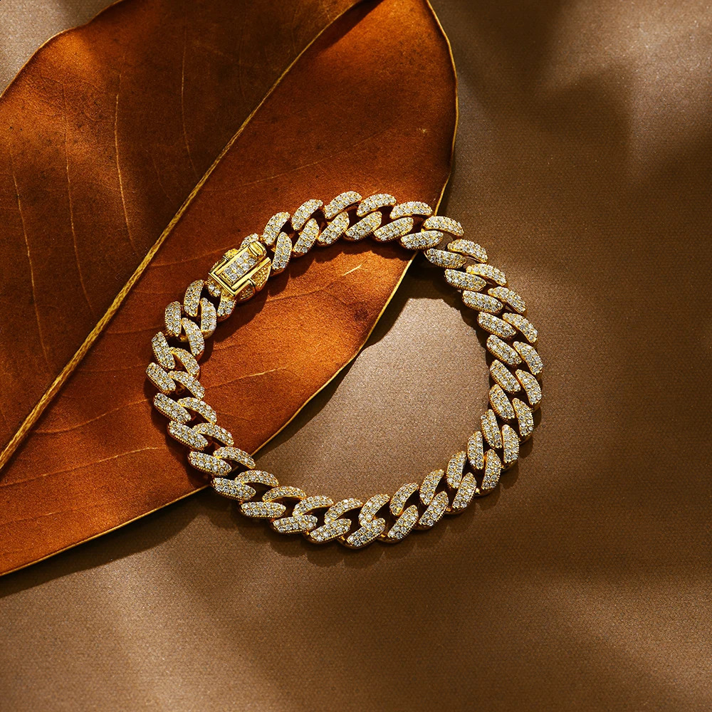 ATTAGEMS DVVS1 Full Cuba Chain for Man Women 925 Sterling Silver 18k Gold Plated Hip Hop Tennis Bracelet Fine Jewelry 250121