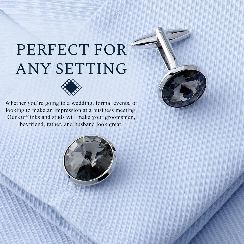 HAWSON Mens Cufflinks and Stud Set Tailcoat Shirt Crystal Mens Cufflinks Set Wedding Party Jewelry or Accessories 250110