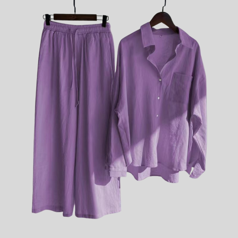 New best-selling 2-piece set retro plus size cotton and linen shirt set, high waist loose trousers