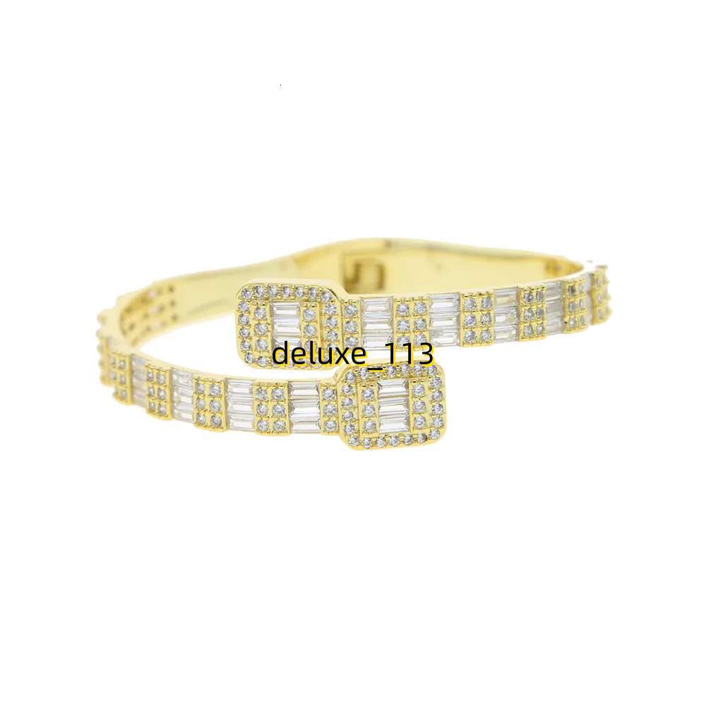 Iced Out Baguette Open Cuff bracelet Bangle Micro Paved Bg Square Cubic Moissanite Bracelet Rapper Punk Jewelry for Women