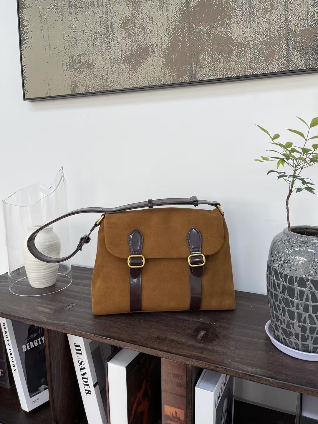 Hot Ba's same genuine leather mailman bag, Korean niche ETTE new commuting frosted cowhide diagonal shoulder bag