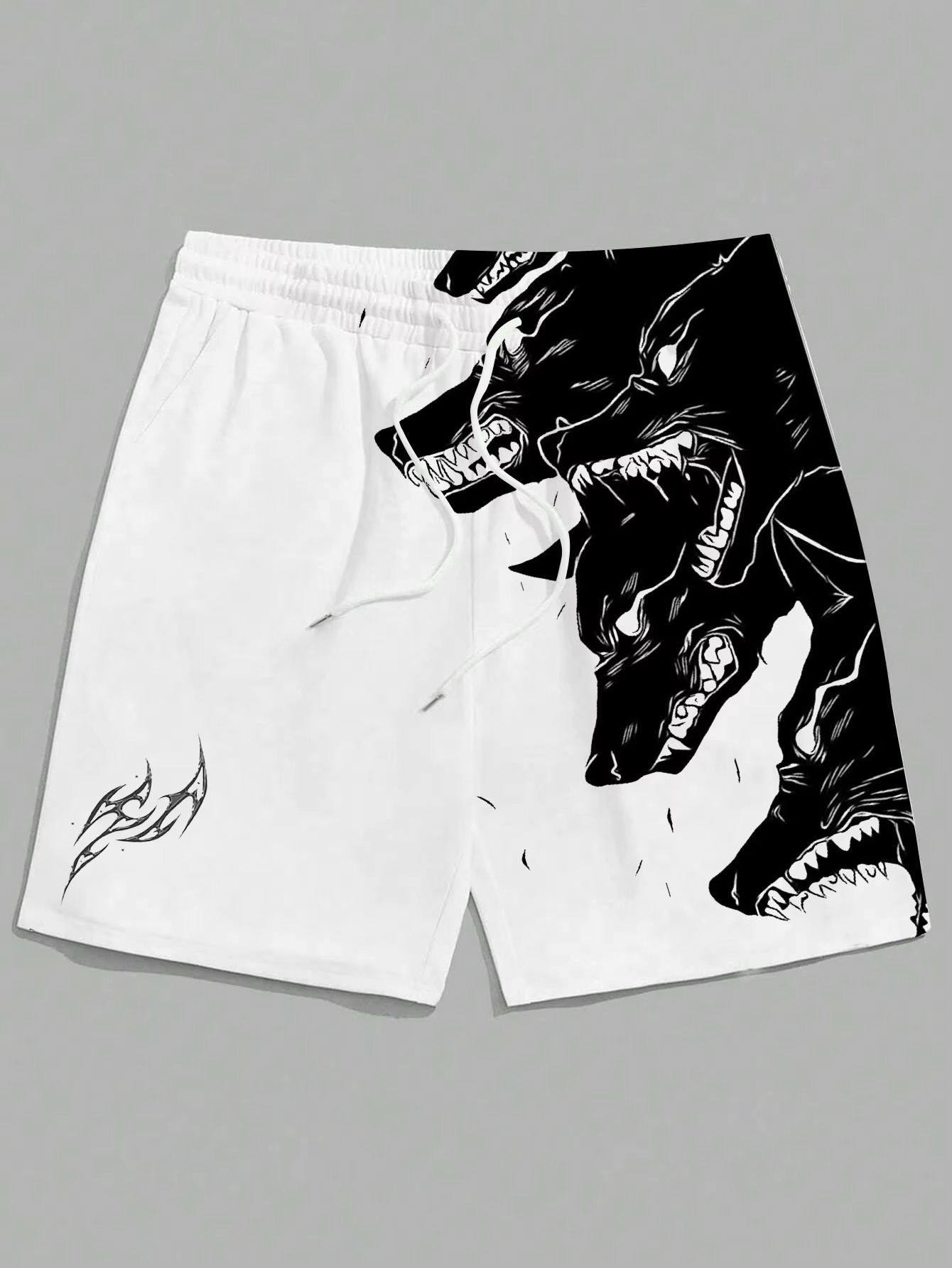 New Men's Summer Loose Casual Home 3D Printed Sporty Three Headed Wolf Print Haruku Hawaii Beach Shorts