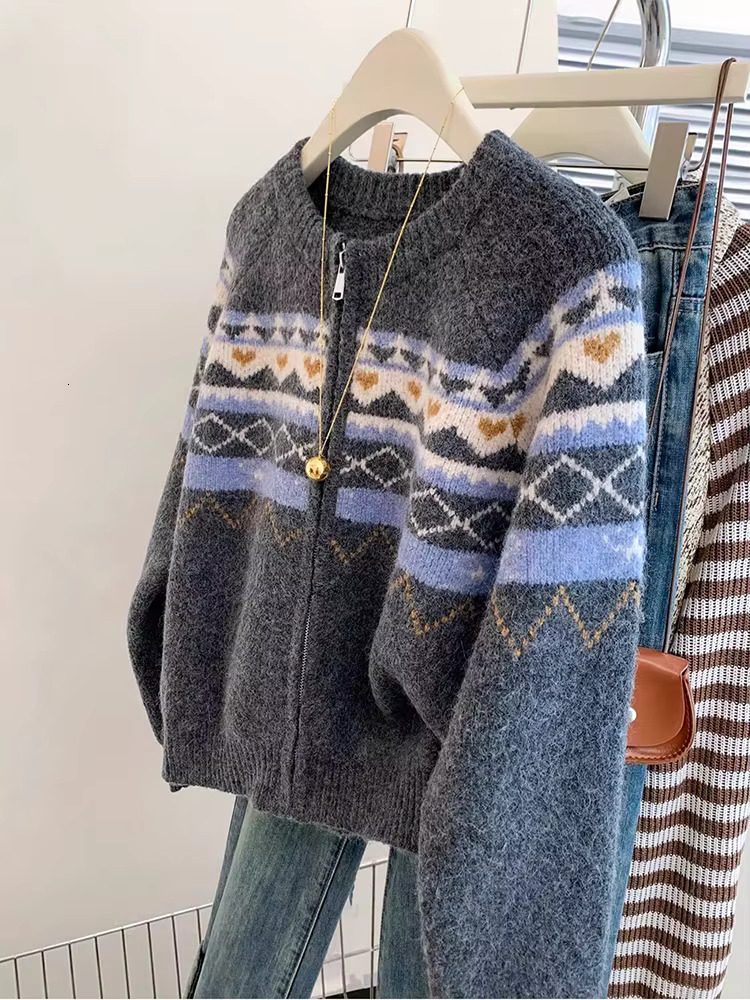 Women Knitted 2024 Winter New Lazy Style Round Neck Long Sleeve Cardigan Single Breasted Button Sweater Coat