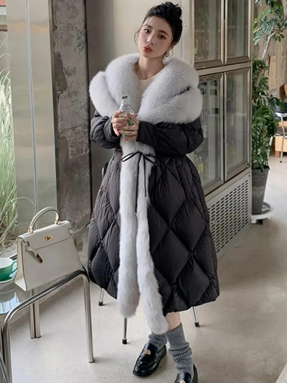 Women Natural Real Fox Fur Collar Thick Coat Female Outwear Puffer 2024 New Winter Warm Long Goose Down Jacket