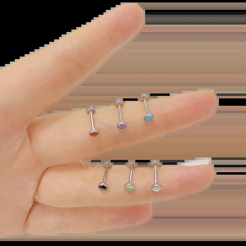 ASTM 36 PIERC Circular Ear Lip Studs with Natural Stone Top Labret Tongue Nose Stud Earrings Body Piercing Jewelry 250110