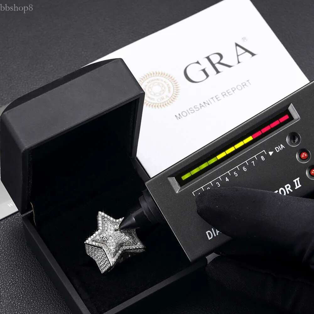 VVS Moissanite Dia Star Ring With GRA CertificateHiphop Men Women Fine Jewelry Iced Out Gold Plated Sterg Sier