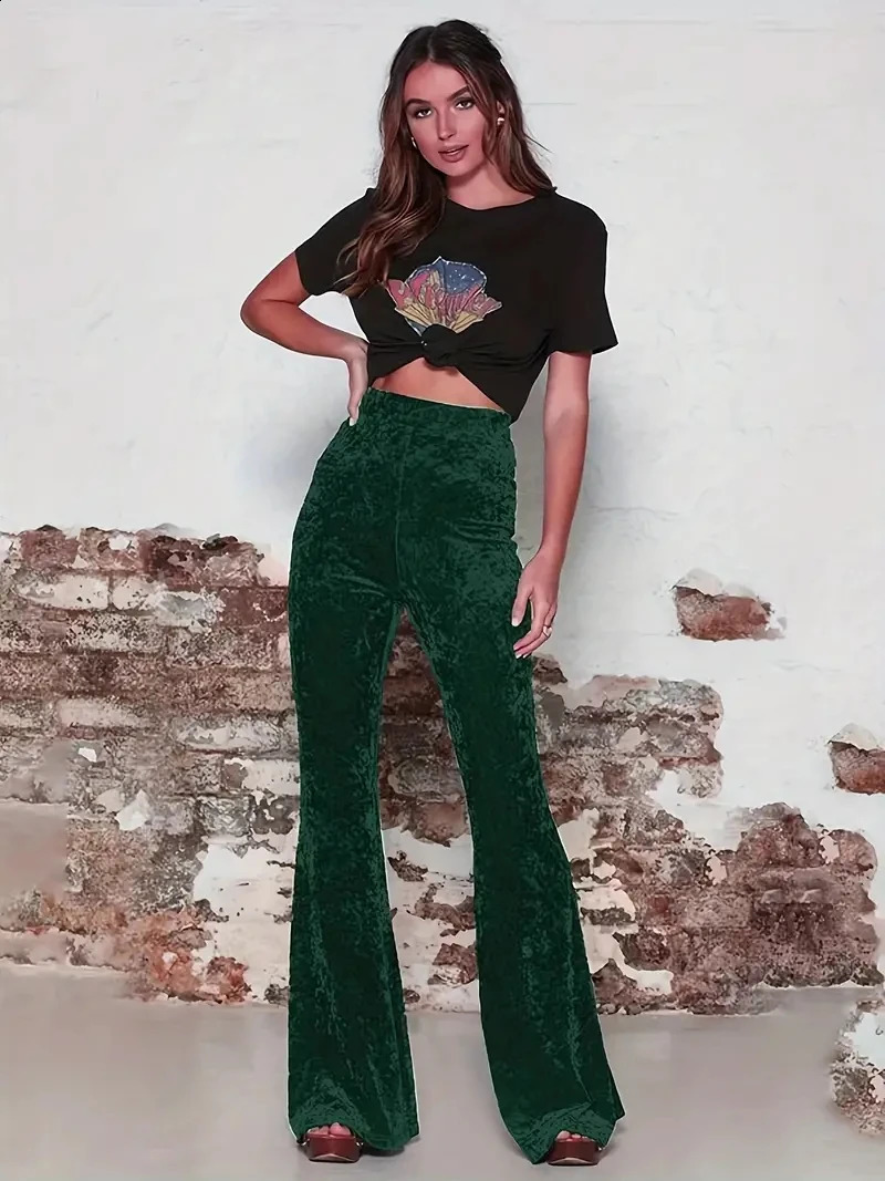 1uitable for womens date shopping versatile style boot cut pants women high waisted gold velvet casual wide leg 250122