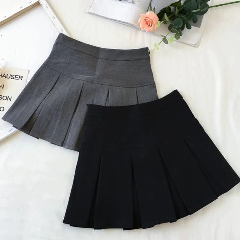 Fashion A Line Women Pleated Skirt High Waist Zipper Grey Student Mini JK Summer 2023 Black Ladies Suit 250110Z
