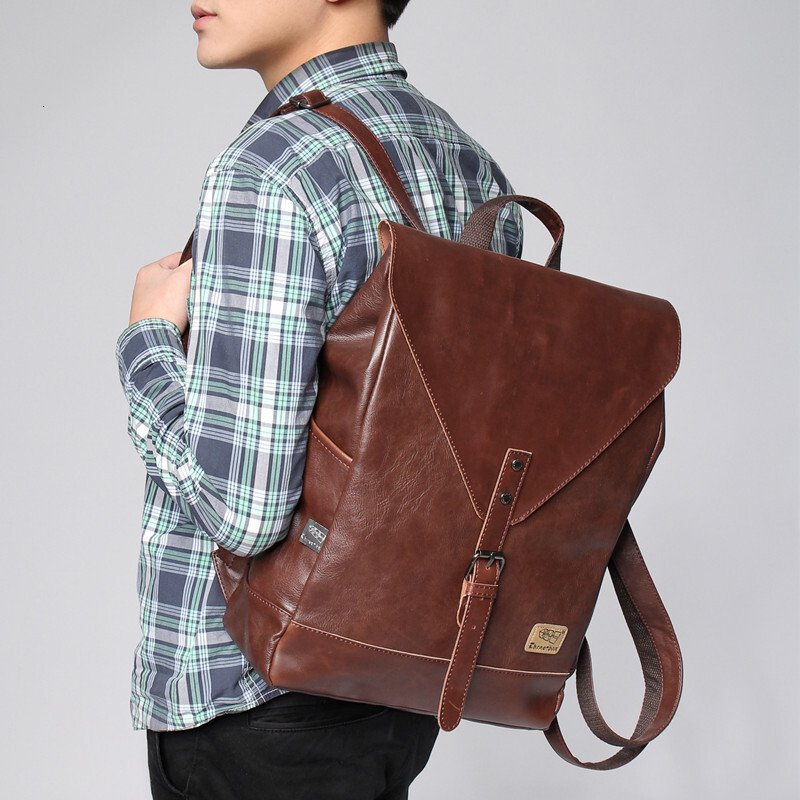 Three Box Fashion Vintage Male Backpack For Teenager School Men Leather Business Travel Laptop Shopping Bag