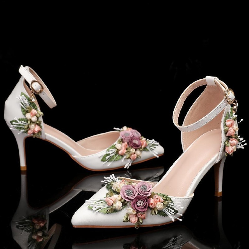 New Pointed End Wedding Banquet Wer White High-Heeled European American Fashion Solid Color Bridesmaid Single Shoes 43