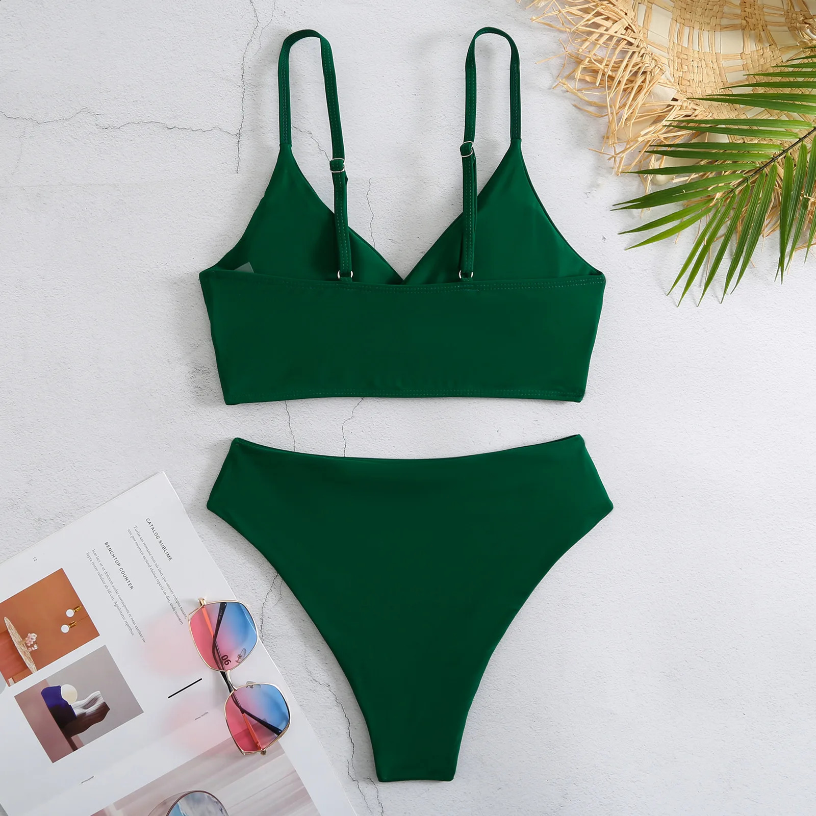 High Waist Bikinis Women Solid Strape Swimsuit Female Padded Swimwear Bathers Bathing Swimming Swim Suit Summer Beachwear 250122