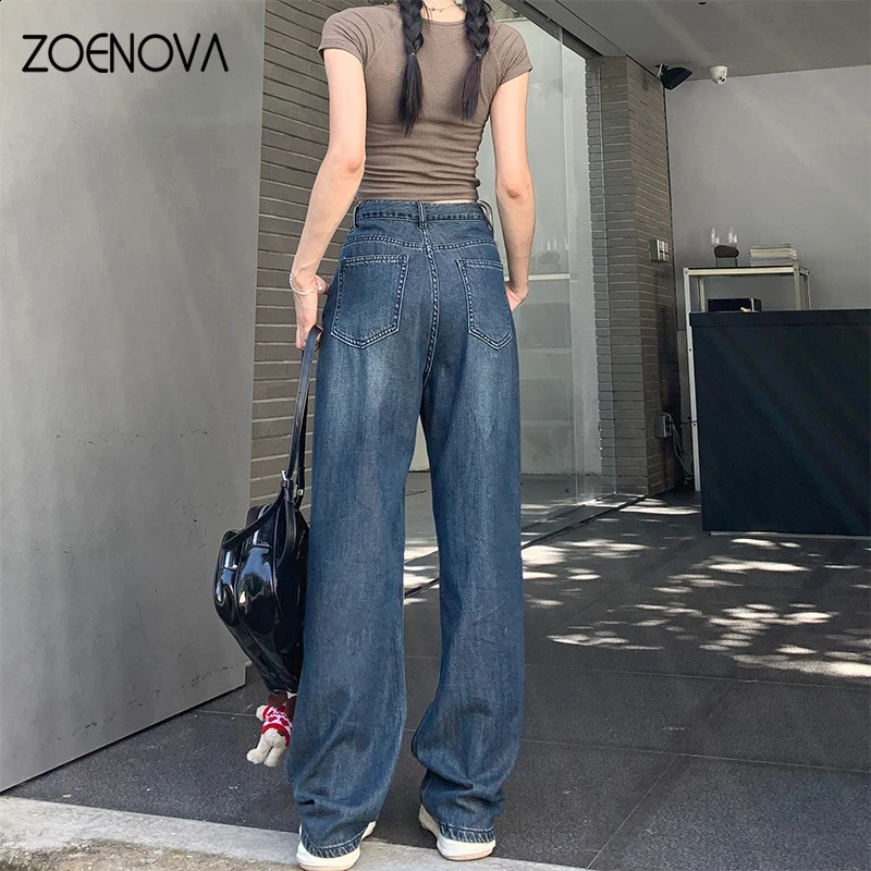 ZOENOVA Maillard 2024 Spring Autumn Fashion Simple Womens Jeans Casual Retro Loose Straight Wide Leg Pants Floor Mopping Jean 250121