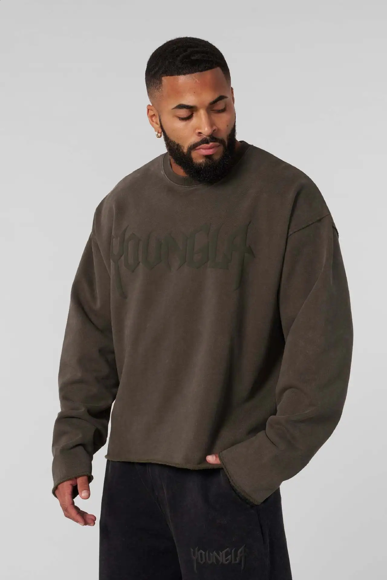 American style mens round neck trendy hoodie loose and heavy weight looped foam printed casual long sleeved jacket 250121