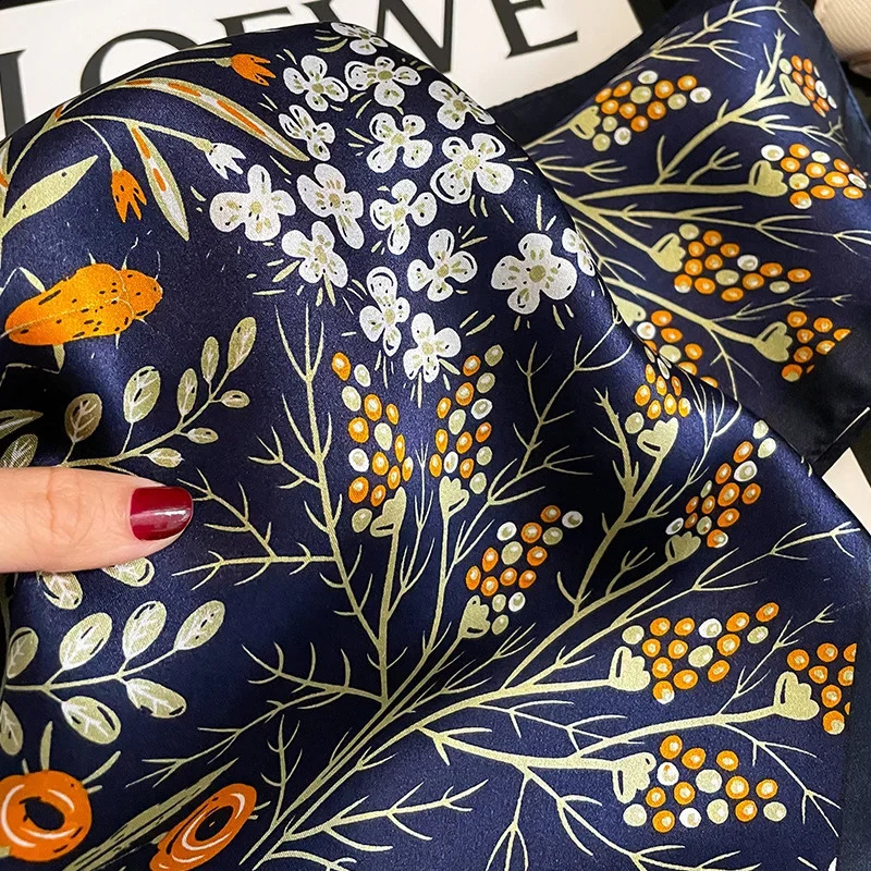 53cm Women Pure Silk Scarf Square Neck Kerchief Bandana Female Floral Hairbands Small Real Silk Satin Scarves 250117