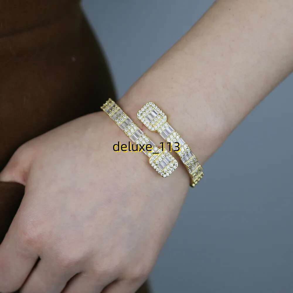 Iced Out Baguette Open Cuff bracelet Bangle Micro Paved Bg Square Cubic Moissanite Bracelet Rapper Punk Jewelry for Women