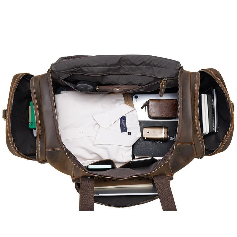 MAHEU Large Travel Bag Genuine Leather Vintage Style Luggage Bags Men Male Duffle Bags Travelling Bag Weekender Bags for man 250117