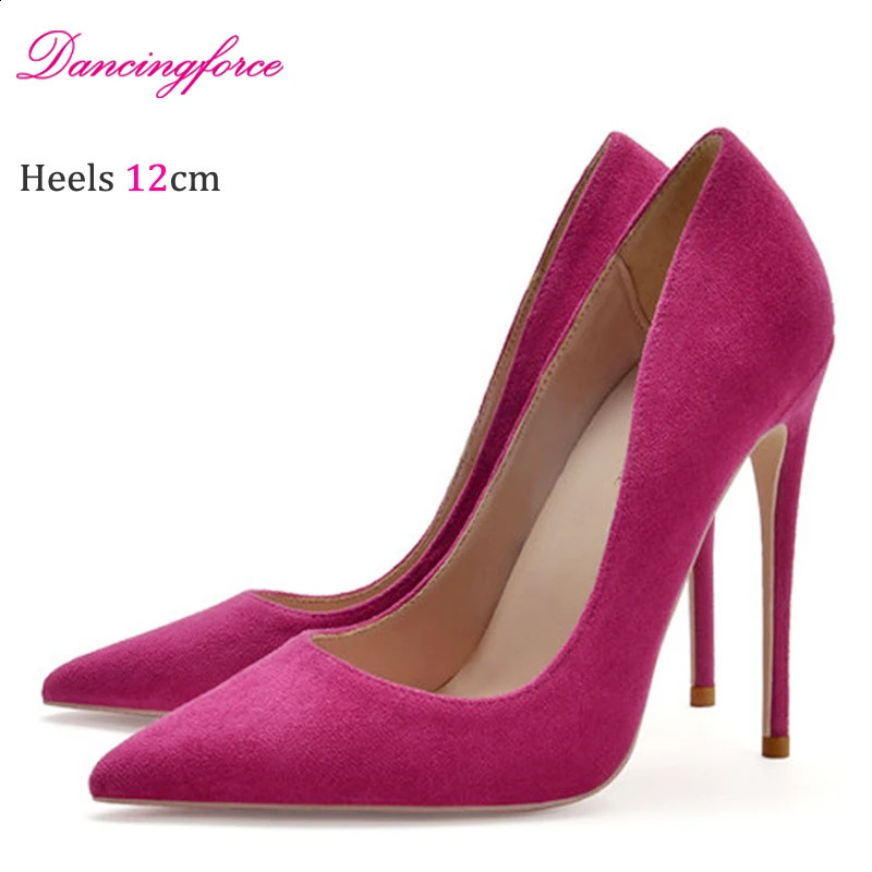 Classic Pointed Toe Wine Faux Suede 8 10 12CM Elegant Shallow Mouth Office Shoes Stiletto High Heels Women Pumps Plus Size 34-46 250118