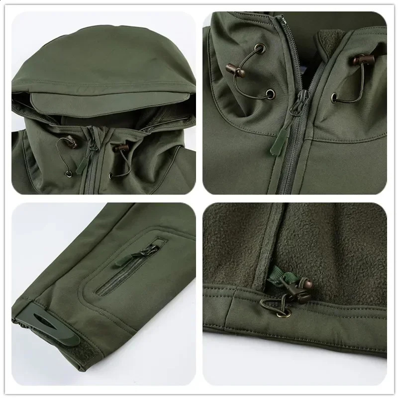 Mens Tactical Jacket Hiking Shark Skin Soft Shell Clothes Windbreaker Flight Pilot Hood Outdoors Fleece Field 250122