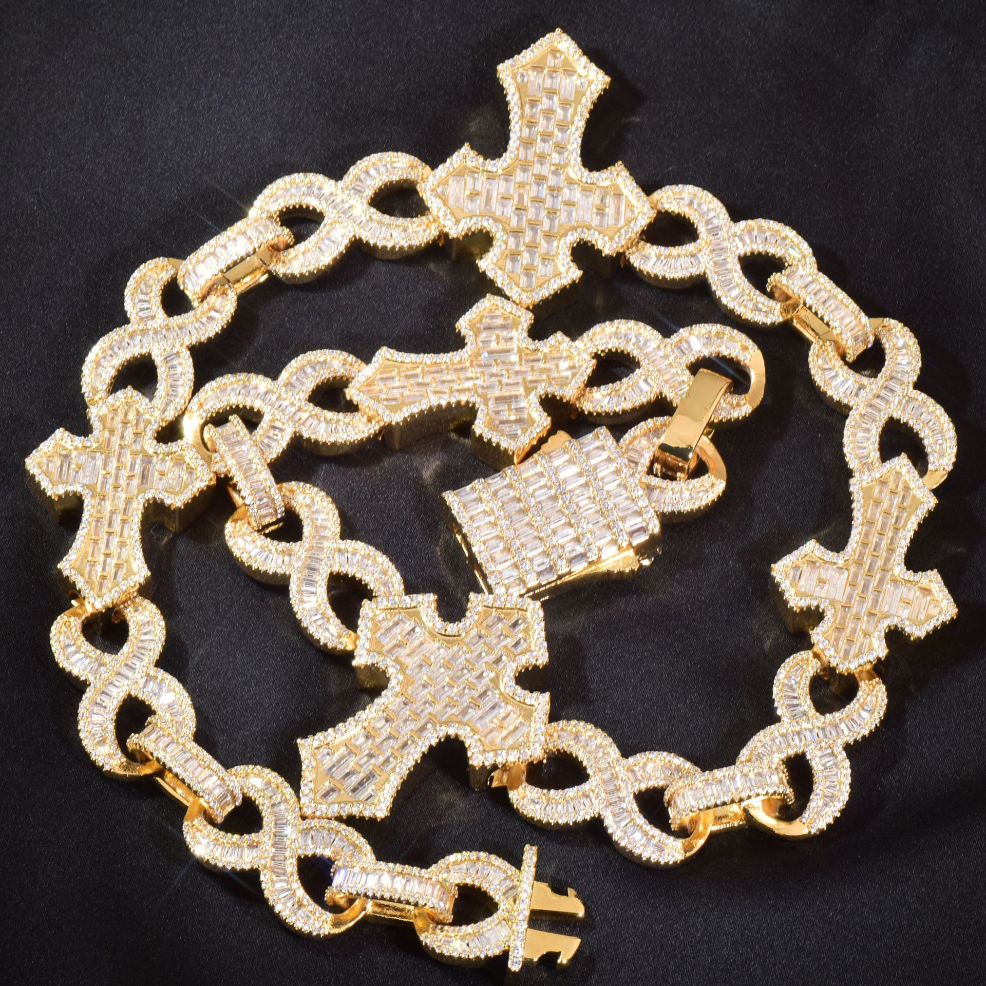 Hip Hop 8 Shape Infinite Cross Cuban Chain Necklace Bracelets 5A Zircon Mens Jewelry