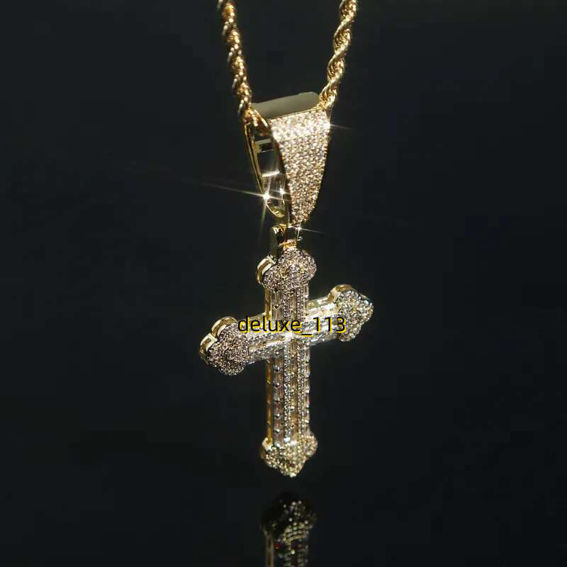 Hip Hop Iced Out Bg Sparking 5A Cubic Moissanite CZ Cross Pendant Tennis Chain Necklace fashion Jewelry Gifts for Men boy