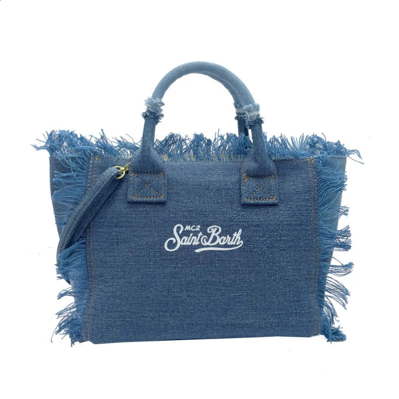 SAINT BARTH messenger bag womens travel solid color denim small handmade fringed handbag tote bag 250121