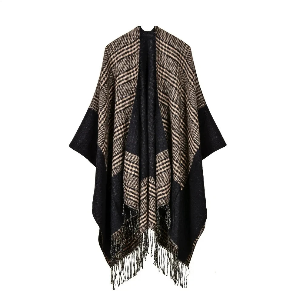 Womens Tassel Cashmere Shawl Autumn Winter Can Be Thickened Wear on Both Sides Lady Ponchos Capes Red 250121