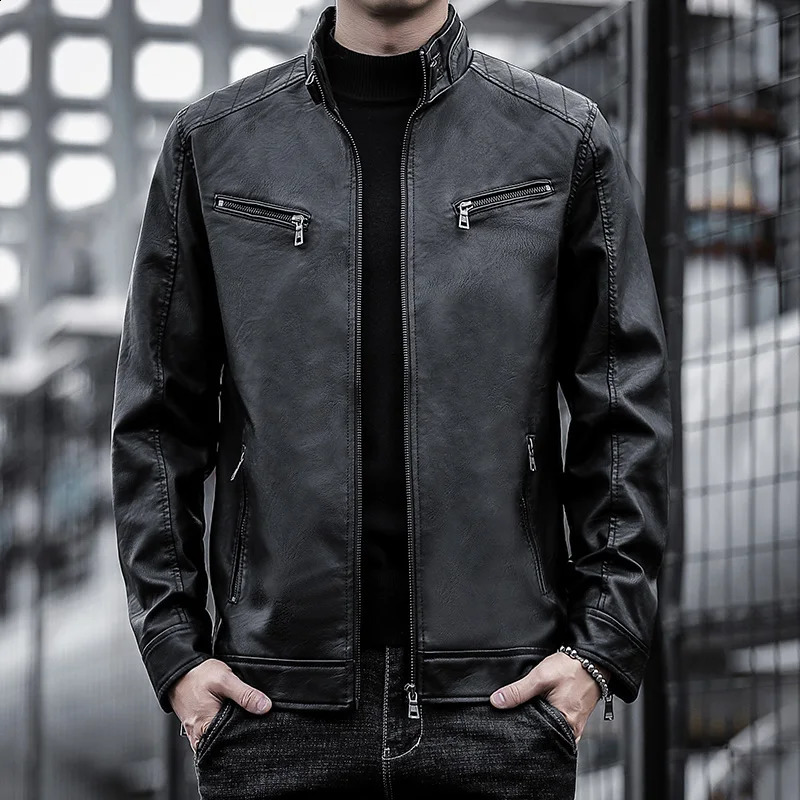 Causal Fashion Leather Jacket Men Spring Outdoor Outwear Autumn Coat Motor Biker Pocket PU Male 250109Z