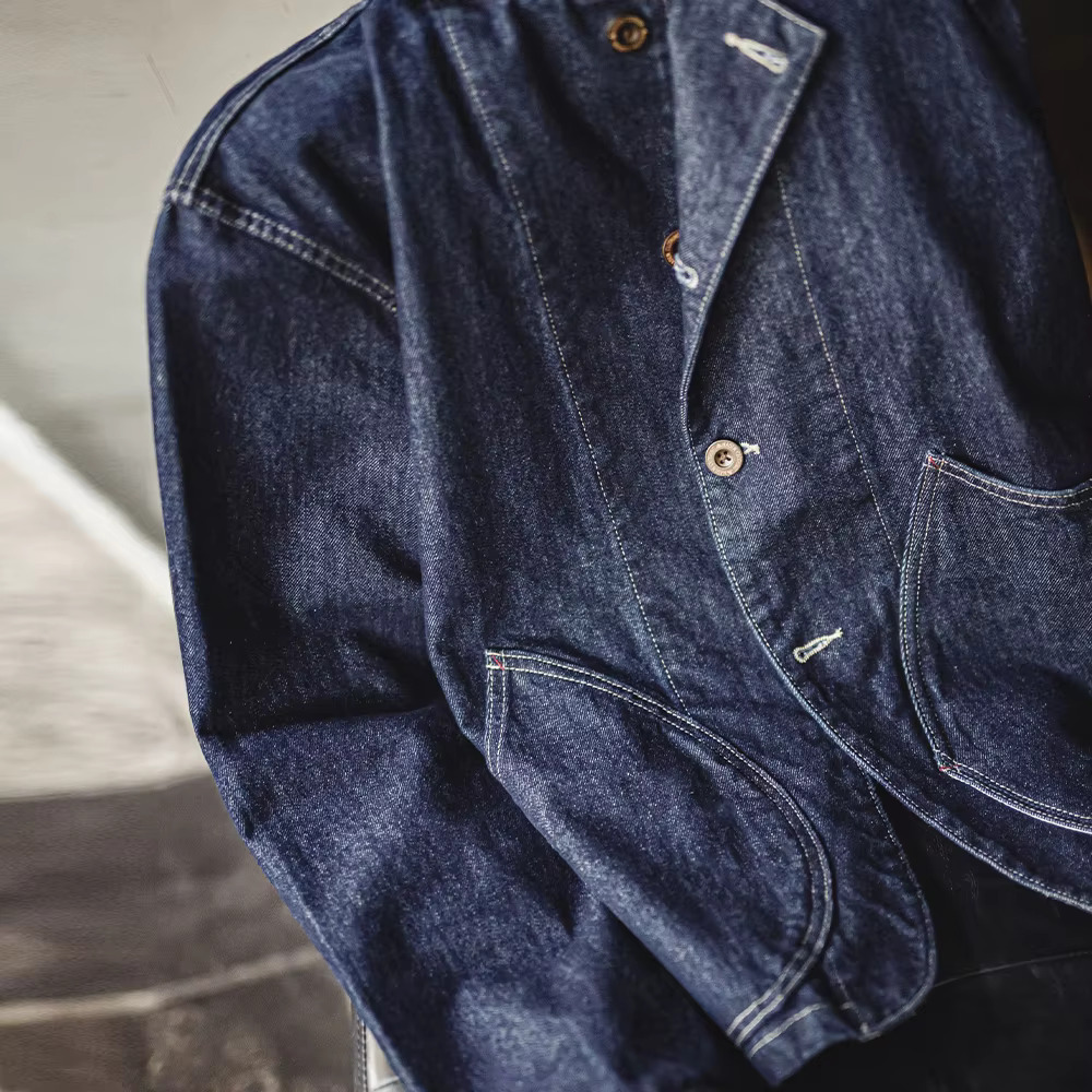 Maden Retro Washed Denim Cowboy Lapel Collar Single-Row Buttons Pockets Jacket Versatile Outerwear For Spring And Fall