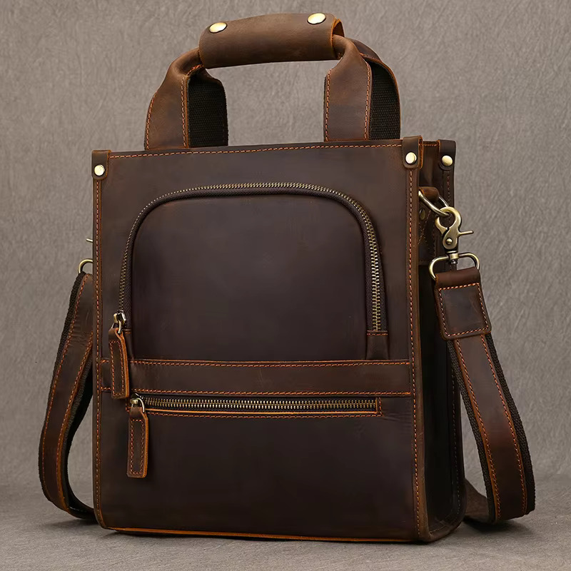 2024 New Arrivals Laptop Handbag For Men Male Genuine Leather Shoulder Crossbody Briefcase Bag Retro Fashion