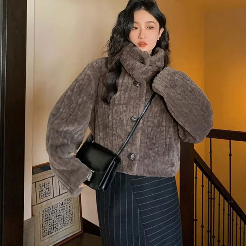 Rimocy Winter Warm Lambswool Coat Fashion Korean Padded Cotton Outerwear Woman Stand Collar Cropped Jacket Female 2024 250113Z