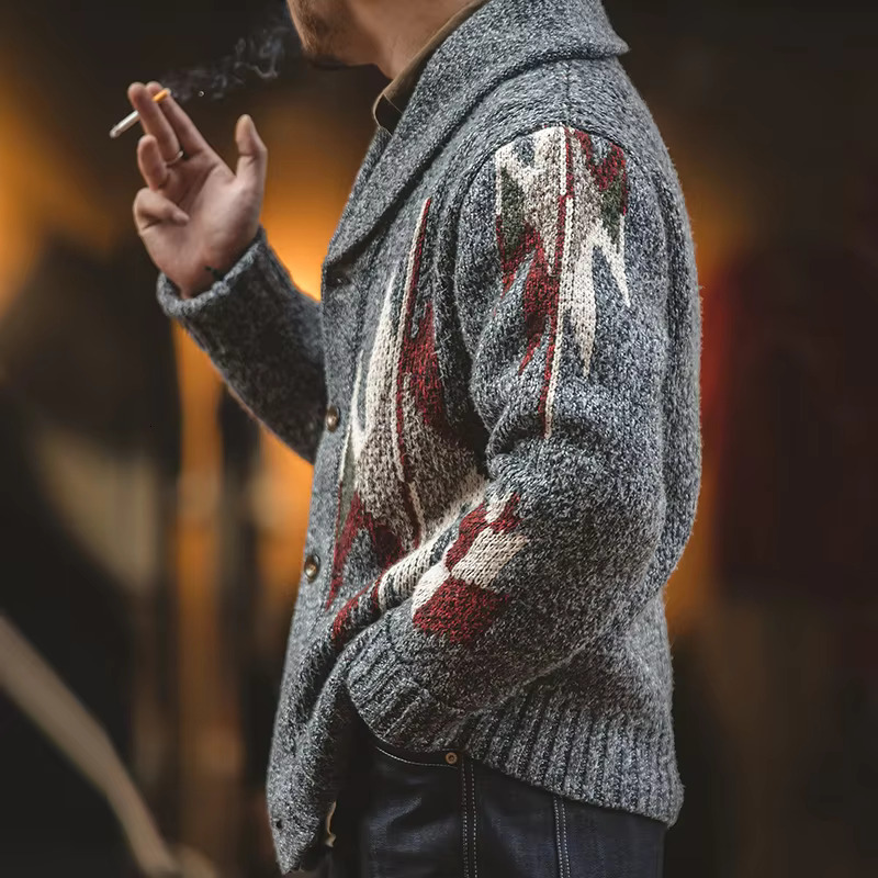 Maden Knitted Vintage Cardigan Men Sweater Indiana Thick Oversized Streetwear Geometric Trend V-Neck Christmas Knit Coats