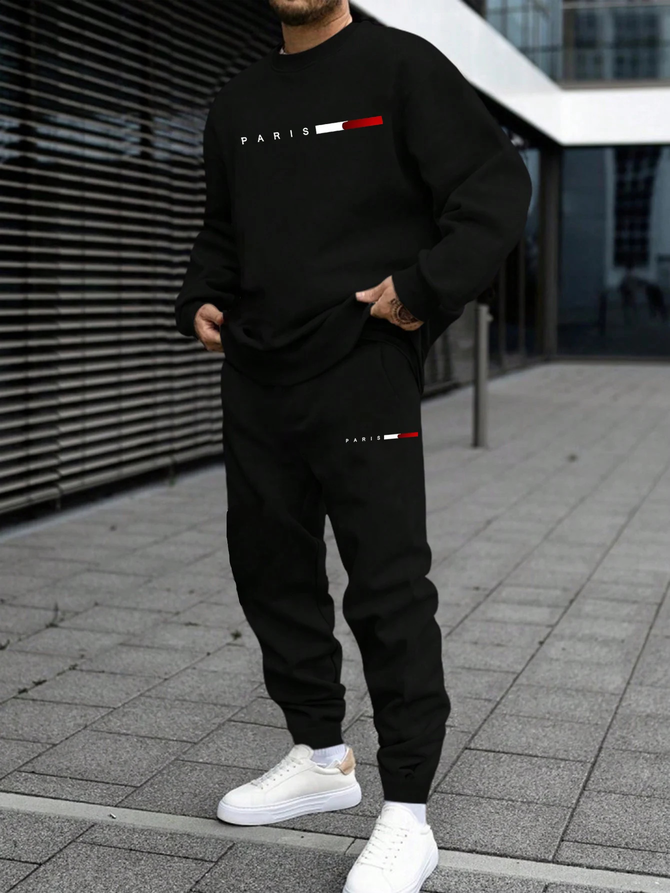 Mens Autumn And Winter Set With Paris Letter Print Long-sleeved Pants Two-pieces Suit Comfortable Round Neck Sportwear 250117