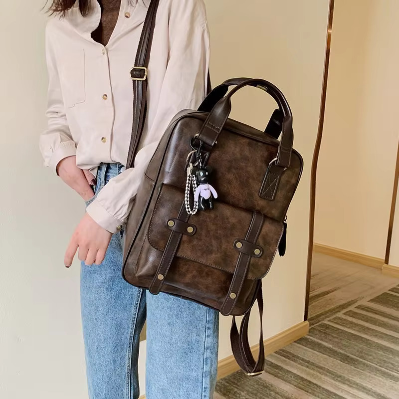 Fashion Designer High Quality Pu Leather Women's Vintage New Ladies Travel Backpack Solid Color Women Shoulder Bags