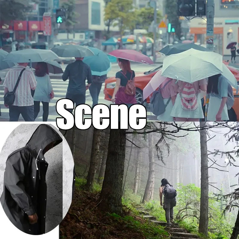 Black Fashion Adult Waterproof Long Raincoat Ladies Men Hooded Outdoor Hiking Trip Fishing Mountaineering 250122