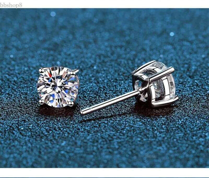 Stud Real Moissanite Earrings 14K White Gold Plated Sterg Sier 4 Prong Dia Earring For Women Men Ear 1ct 2ct 4ctStud