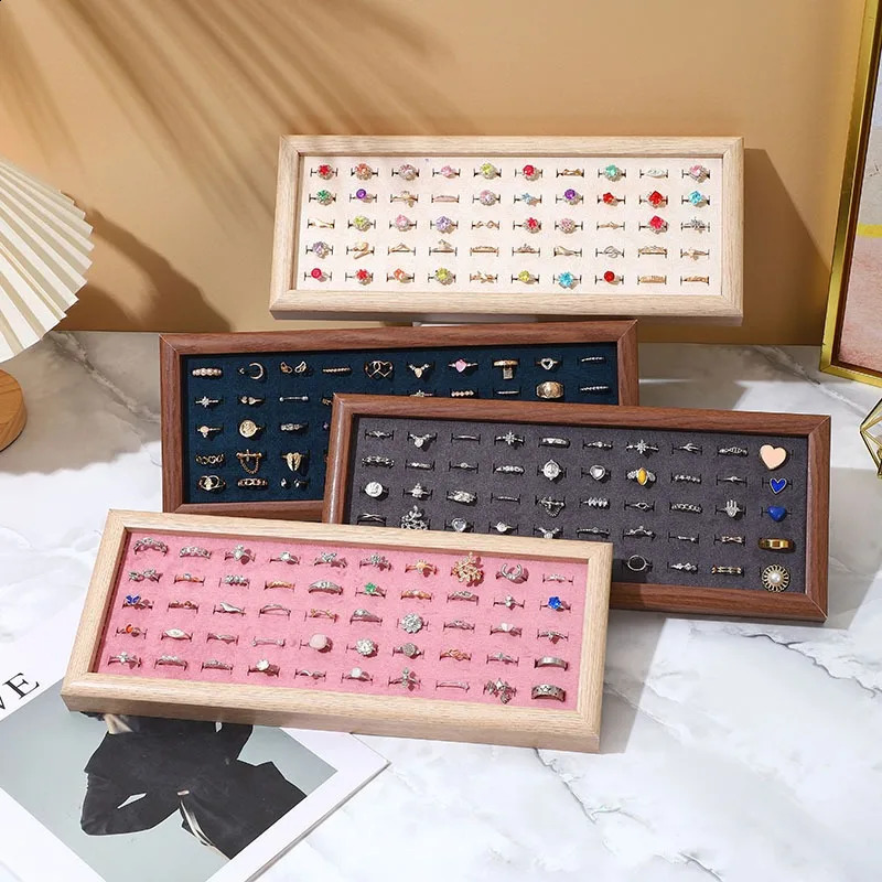 1pc Fashion Velvet 50 Slots Ring Display Tray Large Capacity Rings Earrings Cufflink Jewelry Storage Trays Holder Showcase Props 250117