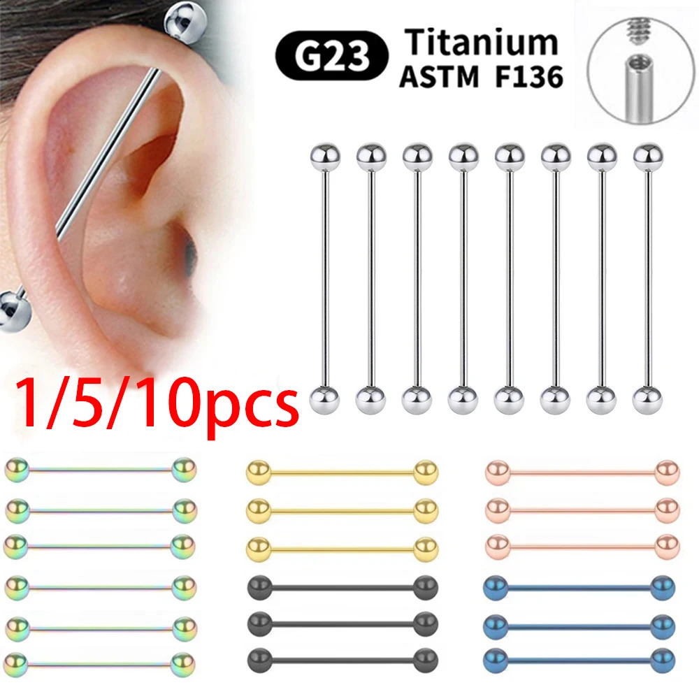 110pcs External Internal thread Piercing Jewelry G23 14G 16G Long Industrial Barbell Ring Tongue Sexy 250110