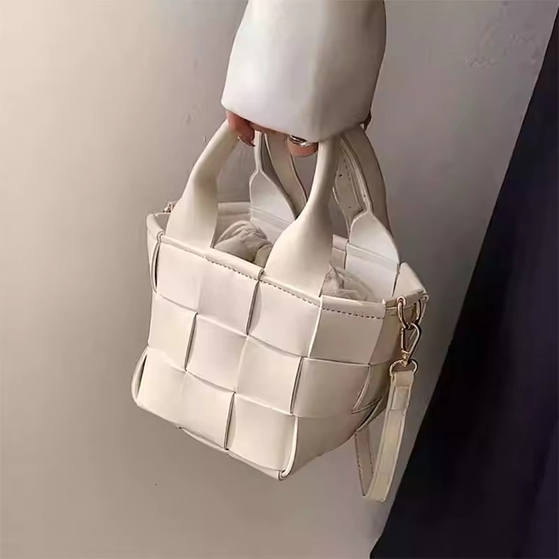 Artificial Leather Unisex Retro Braid Women Purse Handbag Bucket Shoulder Crossbody Bag