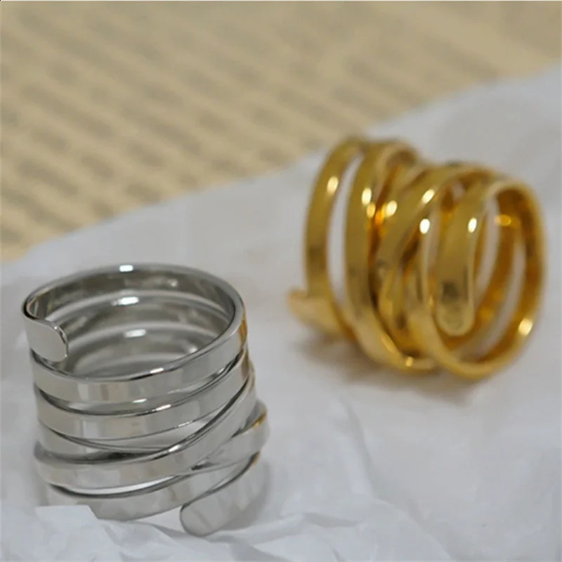 Fashion Wrapped Cross Lines Ring Creative Spiral n Real 18k Gold Plated Brass 250109