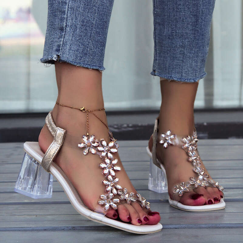 High Heels Pointed Toe Heels Sandals Women Designer Sexy Cross Strap Water Diamond Open Toe Summer One line Heel Summer Sandals