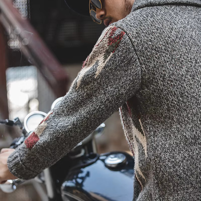 Maden Knitted Vintage Cardigan Men Sweater Indiana Thick Oversized Streetwear Geometric Trend V-Neck Christmas Knit Coats